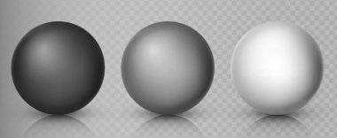 Set of vector spheres and balls on transparent background with a shadow