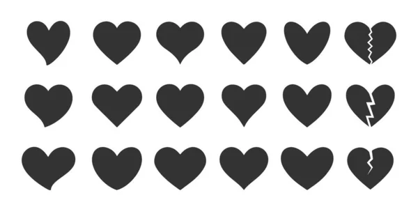 Zwarte Hartvorm Pictogrammen Ingesteld Liefde Dag Valentijn Iconen Geïsoleerde Vectorsilhouetten — Stockvector