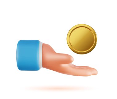 Beyaz zemin üzerinde izole nesneler, sarı madeni paralı 3d vektör simgesi. Sıralama ve başarı konsepti. Vektör illüstrasyonu.