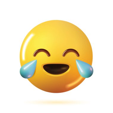 Üç boyutlu gülümseme vektör simgeleri kümesi. Beyaz bir arkaplanda bir adamın yüzündeki karikatür duyguları. İyi ruh hallerinin ve duygularını ifade etmenin bir sembolü..