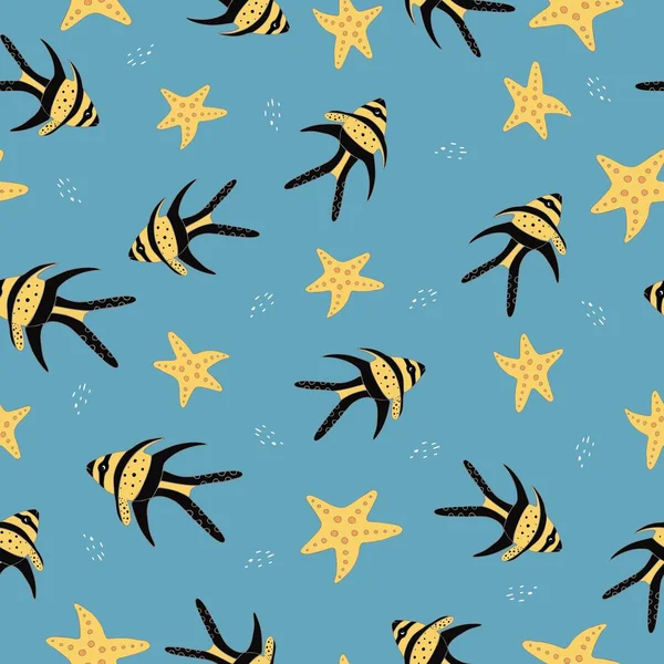 Kusursuz vektör çizimi. Güzel balıkların olduğu sualtı dünyası. 