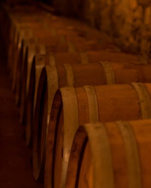 Şarap fıçıları şarap mahzenine dizilmişti. Üzüm fermantasyonu