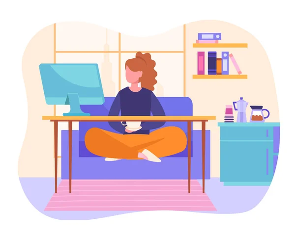 Woman works at home — Stock Vector