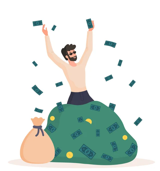 Rich guy in money — Stock Vector