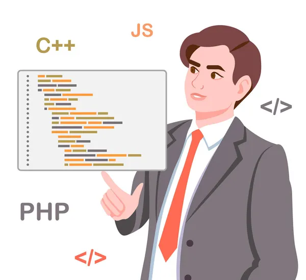 Programmer with code — Stock Vector