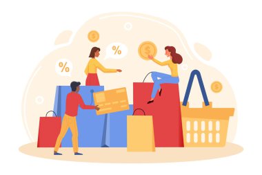 Küçük insanlar alışveriş yapıyor.