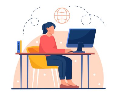 Kadın bilgisayarın başında oturuyor