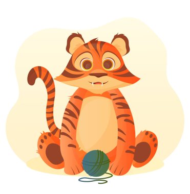 İp yumağı konsepti olan şirin bir kaplan.