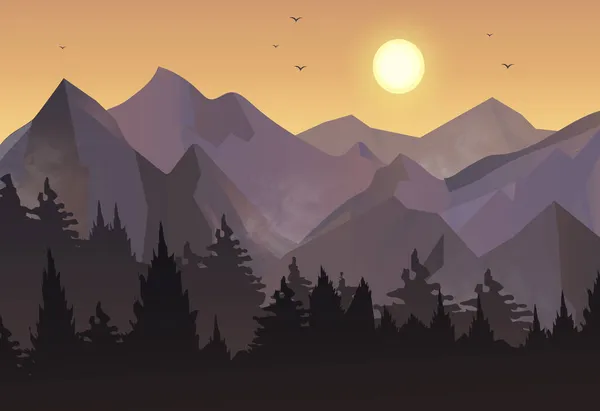 Góry wieczorny krajobraz — Wektor stockowy