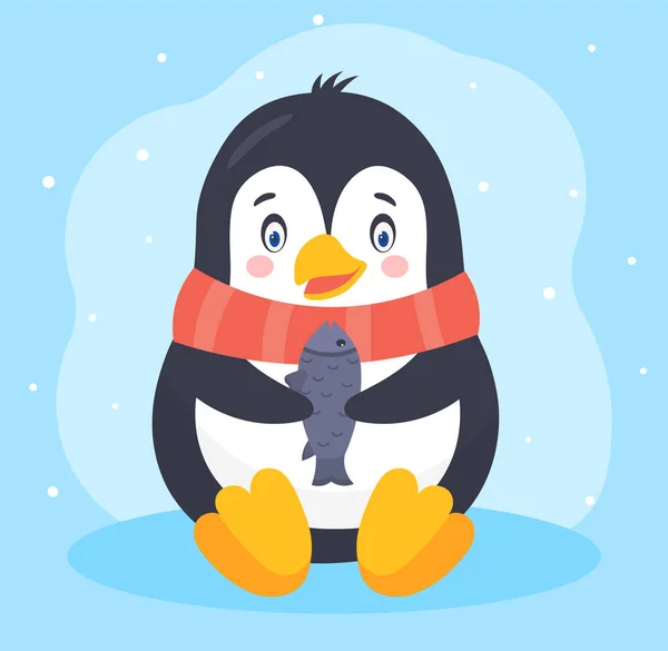Pinguino con pesce — Vettoriale Stock