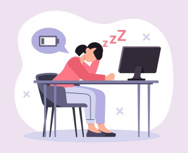 kadın işyerinde uyuyan