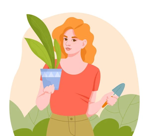 Mujer planta de crecimiento — Vector de stock