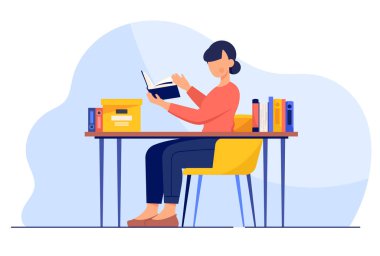 Kitapsever masaya oturur.