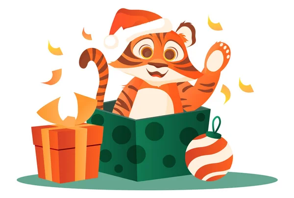Coffret cadeau avec tigre — Image vectorielle