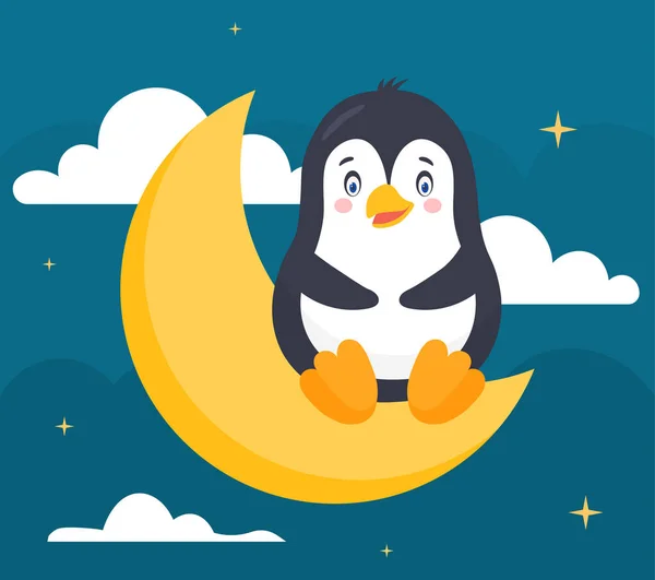 Pinguïn op maand — Stockvector