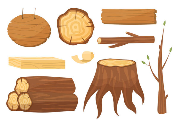 Realistic set of wooden raw materials