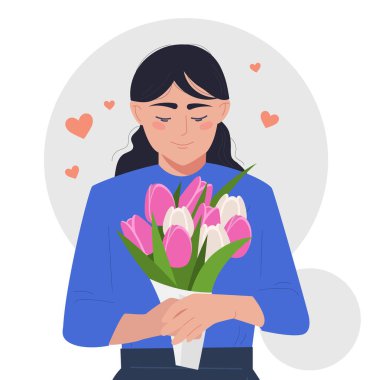 buket ile mutlu bir kadın