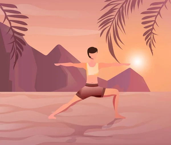 Yoga-Mädchen am Strand — Stockvektor