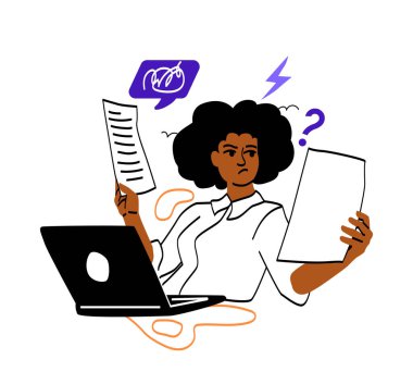 Çıplak ve bitkin insanlar. Serbest çalışan, duygusal çöküntü yaşayan biri. Tatminsiz kız çarşaflara bakar. Birçok sipariş ya da zor proje, iç sorunlar. Çizgi film düz vektör çizimi