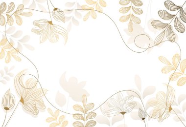 Çiçekler lüks arka plan. Metin, tarz ve minimalist tasarım için yer. Web sitesi afişi ya da afişi, kapak. Dallar, yapraklar, altın duvar kağıtları. Çizgi film düz vektör çizimi