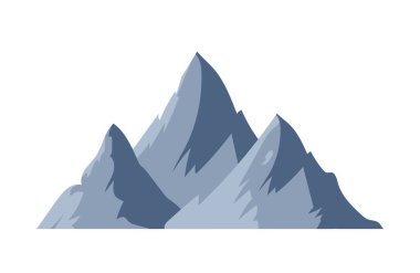 Dağlar ve uçurumlar. Doğa manzarası yaratmak için grafiksel öğeler. Şirket için gri tepe, logo veya amblem. Ekstrem sporcular ve aktif yaşam tarzları için bir yer. Çizgi film düz vektör çizimi