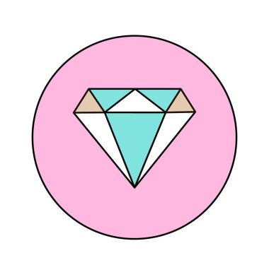 Şirin elmas ikonu. Web sitesi için sosyal ağlar grafik ögesi etiketi. Mücevherler ve hazineler. Defter oğlanları ve kızlar için etiket. Zenginlik ve lüks aksesuarlar. Çizgi film düz vektör çizimi