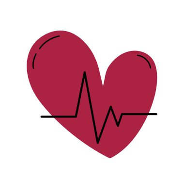 El yapımı kalp. Sosyal ağlar için etiket, web sitesi için grafik ögesi. Kardiyogramlı kırmızı kalp. Nabız ve kalp atışı metaforu. Tıbbi afiş ya da afiş. Çizgi film düz vektör çizimi