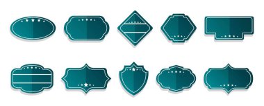 Set of labels. Collection of stickers for social networks of different shapes. Award and prize, best product. Advertising and promotion. Cartoon flat vector illustrations isolated on white background