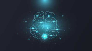 Digital brain graphics. Artificial intelligence, modern technologies and innovations. AI, neural network. Programming and coding, bot and answers to user questions. Realistic 3D vector illustration