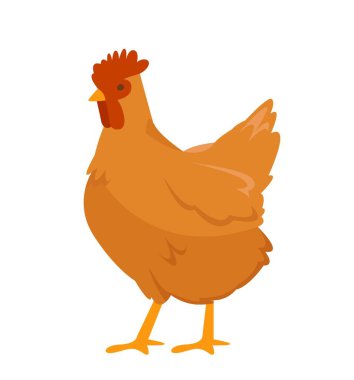 Cute chicken icon. Sticker for social networks, graphic element for website. Toy or mascot, agricultural animal and farming. Love for nature and fauna. Cartoon modern flat vector illustration