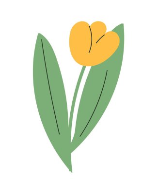 Yellow tulip icon. Graphic element for flower shop website, sticker for social media. Flower and plant, floristry and botany, love for nature. Beauty and aesthetics. Cartoon flat vector illustration