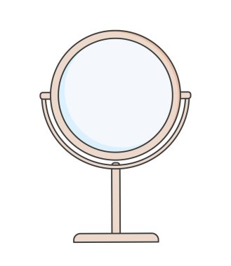 Cosmetic mirror icon. Accessory for self monitoring and skin care. Beauty, aesthetics, elegance and glamour. Cosmetic composition. Poster or banner for website. Cartoon flat vector illustration