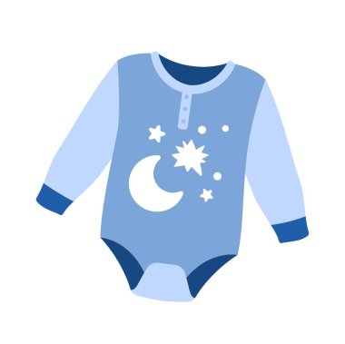 Baby sliders icon. Comfortable and convenient clothes for children, boys and girls with stars and moon. Newborn and childhood, healthy lifestyle. Poster or banner. Cartoon flat vector illustration
