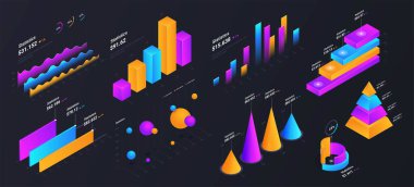 İzometrik çizelgeler ve şemalar. Web sitesi için arayüz, bilgi grafikleri. Mali okuryazarlık ve istatistik, analiz ve değerlendirme gizlilik üzerine çalışma. Poster ya da afiş. Gerçekçi 3B vektör illüstrasyonu