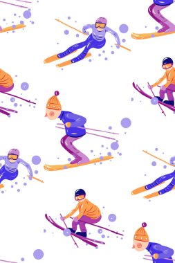 Kayak yaparken kusursuz desen. Kayaktaki insanlar. İnsanlar spor olsun diye gider. Komik ve sevimli karakterler. Kış aktiviteleri. 