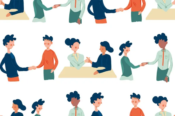 Seamless Pattern People Shaking Hand Set Men Women Business Partnership — Stock Vector
