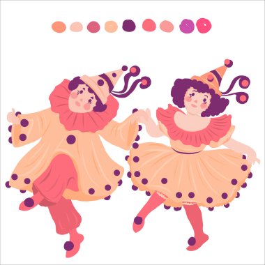 Dancing children. Carnival costumes. Children in carnival. Isolated vector illustration  on white background.
