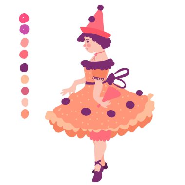 Klasik bir karnaval kostümü içinde genç bir balerin ve ponponlu bir şapka. Dans eden alçakgönüllülük. Vektör illüstrasyonu.