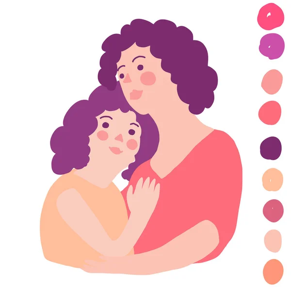 Mãe Adora Mãe Filha Abraçam Figura Isolada Fundo Branco Ilustração — Vetor de Stock