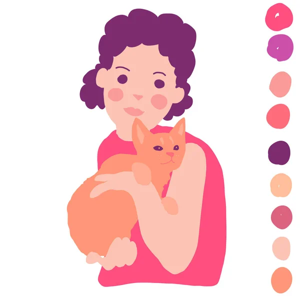 Rapariga Com Gato Com Amor Ilustração Vetorial — Vetor de Stock
