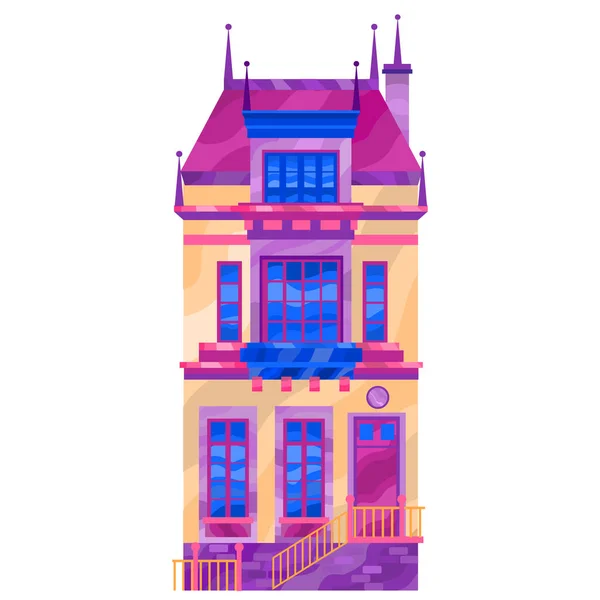 Petit Château Française Architecture Style Européen Façade Des Bâtiments Illustration — Image vectorielle