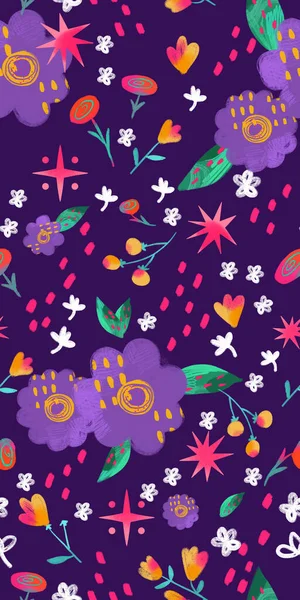Seamless colorful pattern with abstract whimsical flowers.  an be used for fabric printing, phone cases, personal design, wrapping paper, create your own unique design.