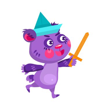 Playing bear . Character design. Can be used for branding, graphic design, product for children, stickers for social network. Isolated vector  illustration on white background.