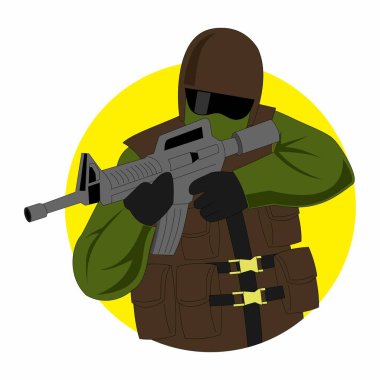 Silahlı polis ordusu ateş etmeye hazırlanıyor. Polis Fotoğrafı Çekiyor. Vektör resmi