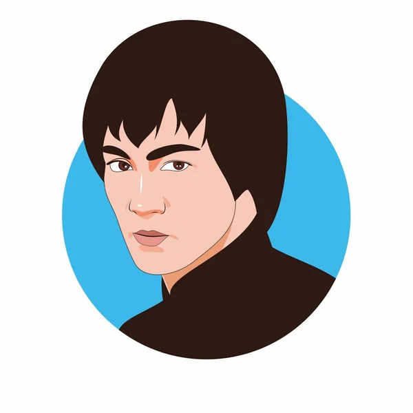 Bandung Indonesia Octubre 2021 Bruce Lee Retrato Sobre Fondo Azul — Vector de stock