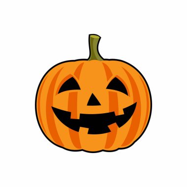 Beyaz arka planda Cadılar Bayramı balkabağı. Cadılar Bayramı 'nda gülümseyen turuncu balkabağı. Vektör resmi