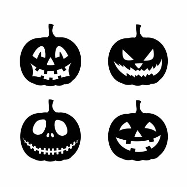 Cadılar Bayramı balkabağı silueti koleksiyonu. Cadılar Bayramı için gülümseyen balkabağı. Vektör resmi