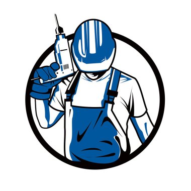 Elinde matkapla tamirci servisi. Vektör Resmi