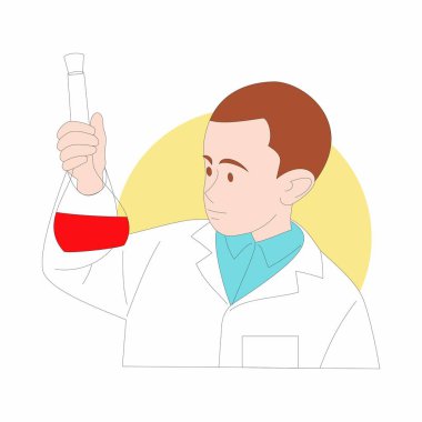 Kimya sınıfındaki çocuk. Vektör Resmi