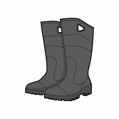 Siyah lastik çizmeler. Düz stil. Beyaz bir arka planda izole edilmiş. Vektör resmi